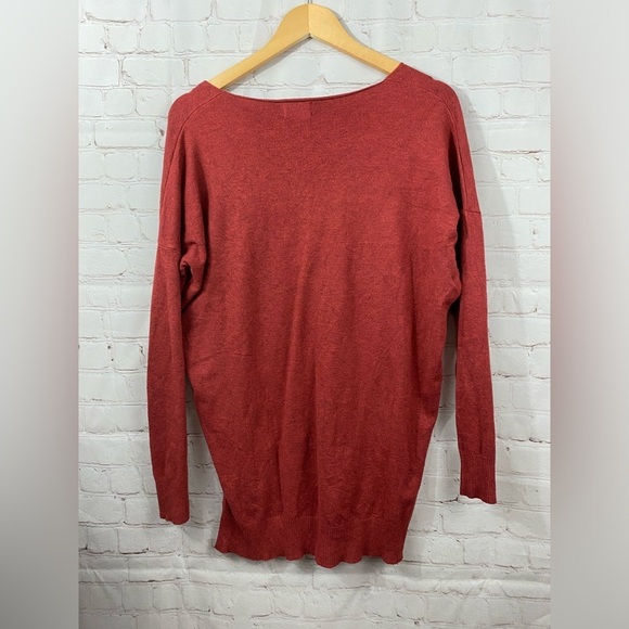 Dreamers Sweater Womens Size S/M Heather Brick Red Drop Shoulder Pullover V-Neck - Picture 2 of 7